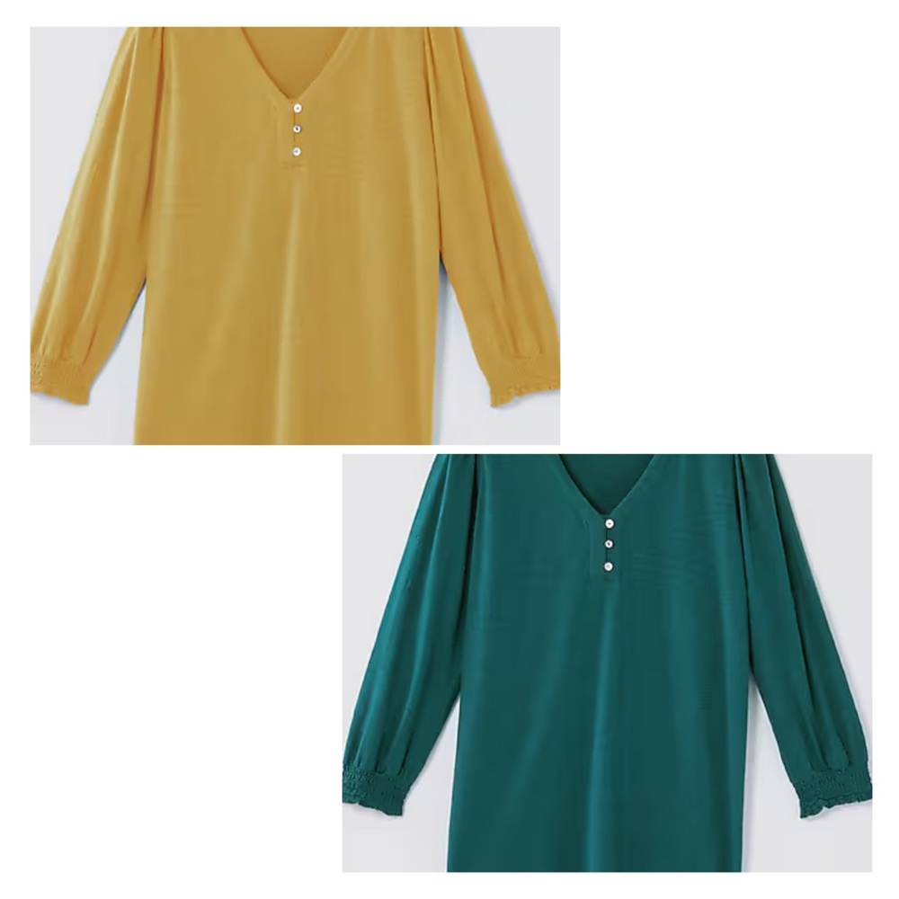 Lot Of Two J.Jill Shirts NWT Smocked Sleeve Henley Top Polenta And Oceanside Lrg